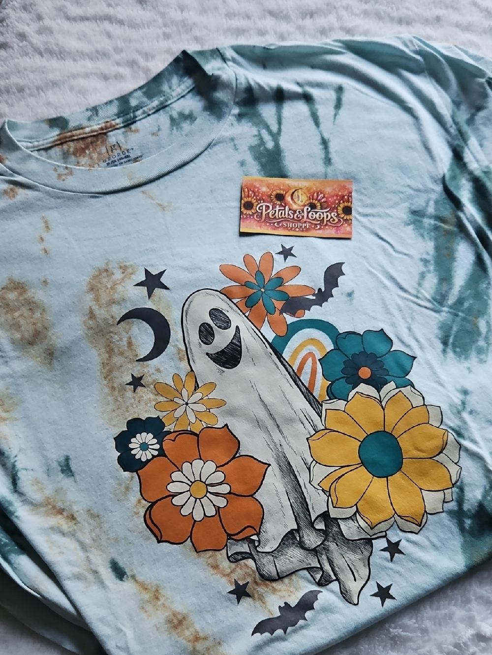 Tie-Dye Ghost Graphic T-Shirt - Light Blue